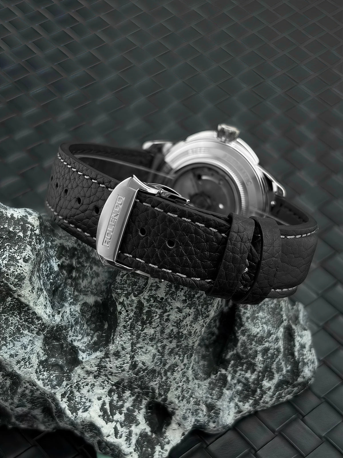 ROLENDO 1908 Men Automatic Mechanical Watch 21 Jewels Black Genuine Leather Business Wristwatch Waterproof Luxury Male Timepiece