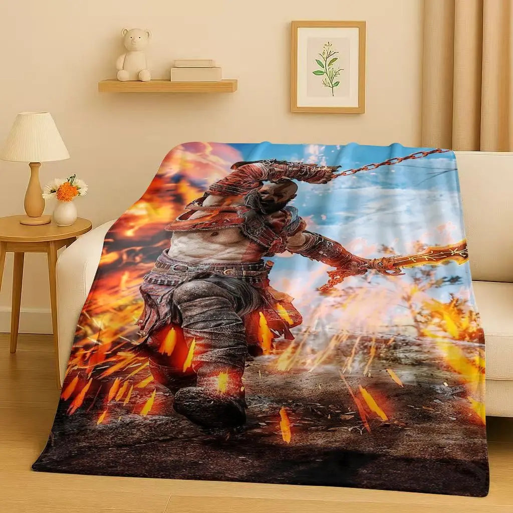 HD Kratos God of War Games Cartoon Gamer Flannel Blanket,Ultra Soft Warm Plush Throw for Home Bedroom Bed Sofa Cover Picnic Kids