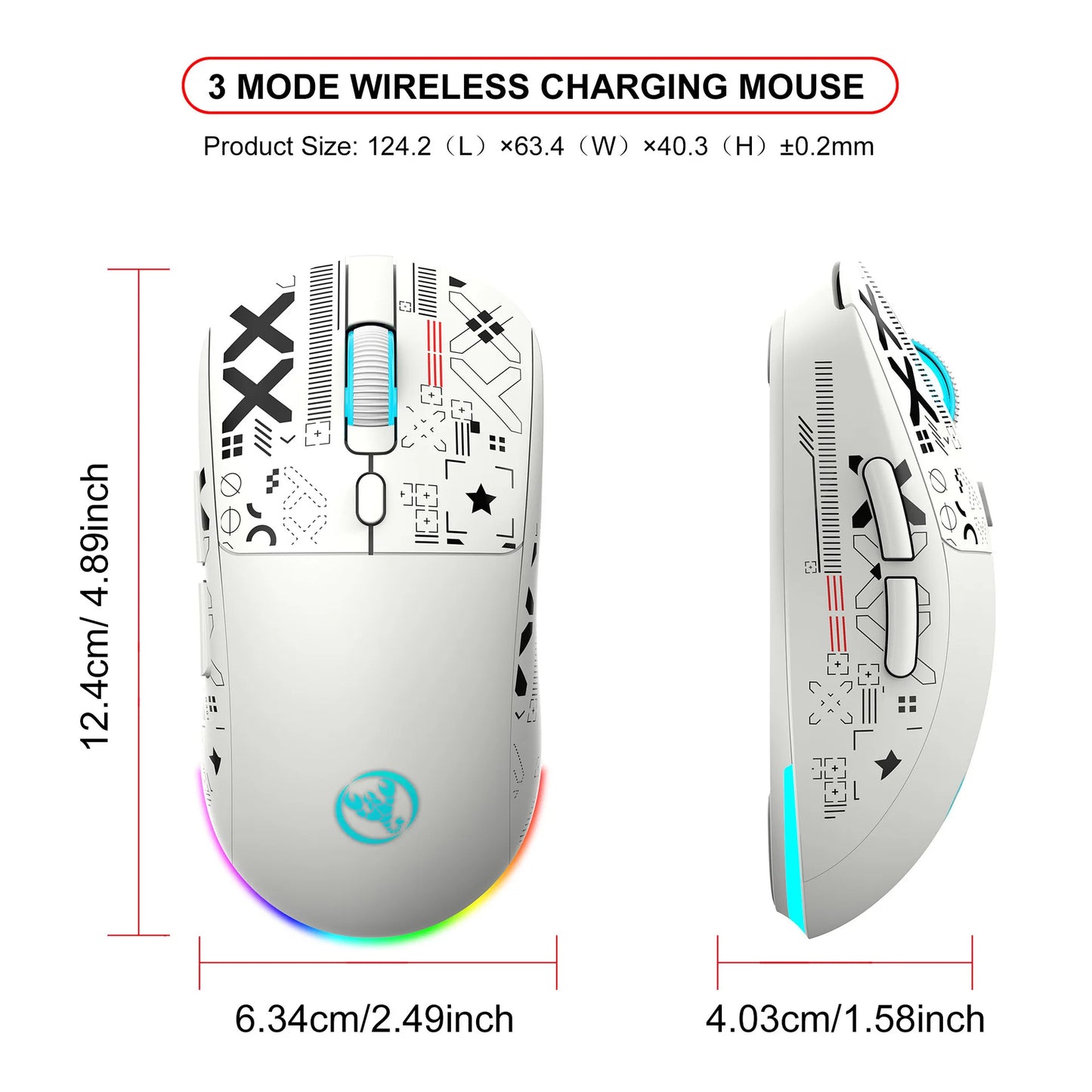 3 tilstande Bluetooth-gamingmus, genopladelig 2.4G USB trådløs mus med RGB-baggrundsbelysning til iPad, tablet, laptop og computer