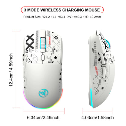 3 tilstande Bluetooth-gamingmus, genopladelig 2.4G USB trådløs mus med RGB-baggrundsbelysning til iPad, tablet, laptop og computer