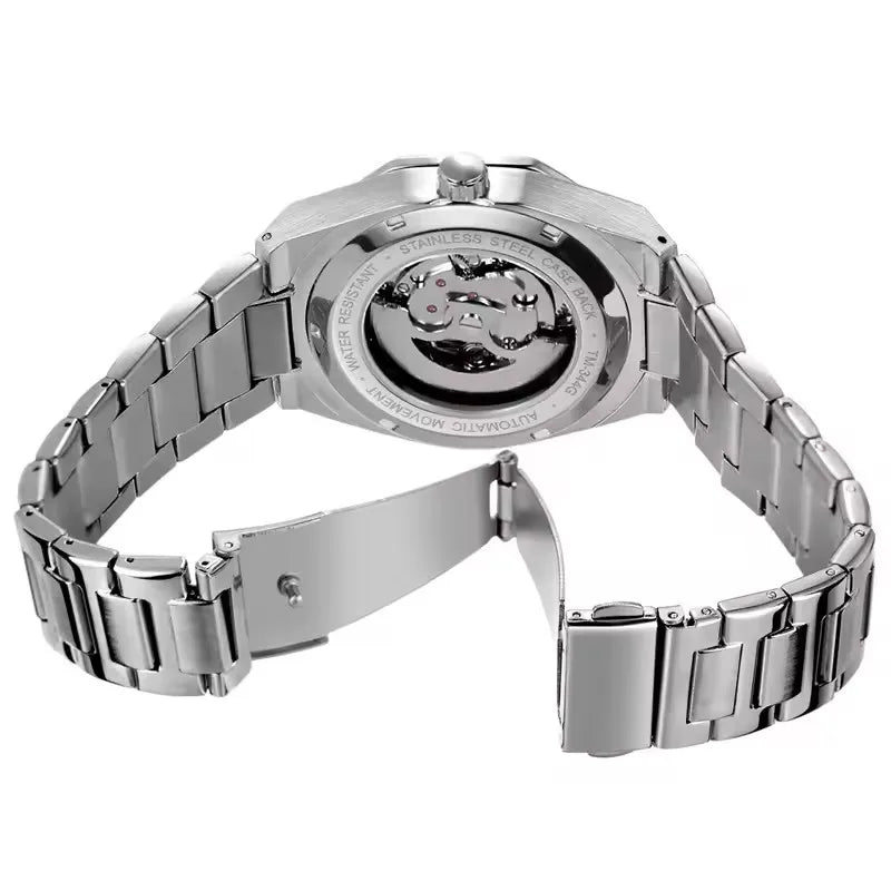 FORSINING 344D Top Brand Luxury Skeleton Automatic Mechanical Men's Watch Hollow Design Luminous Stainless Steel Strap Clock Men