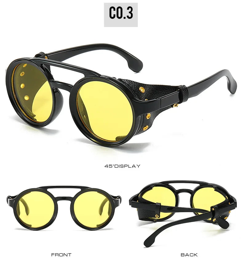 Retro Sunglasses Men Women Leather Round Glasses Vintage Goggles Anti Wind Outdoors Sports Sun Glasses UV400