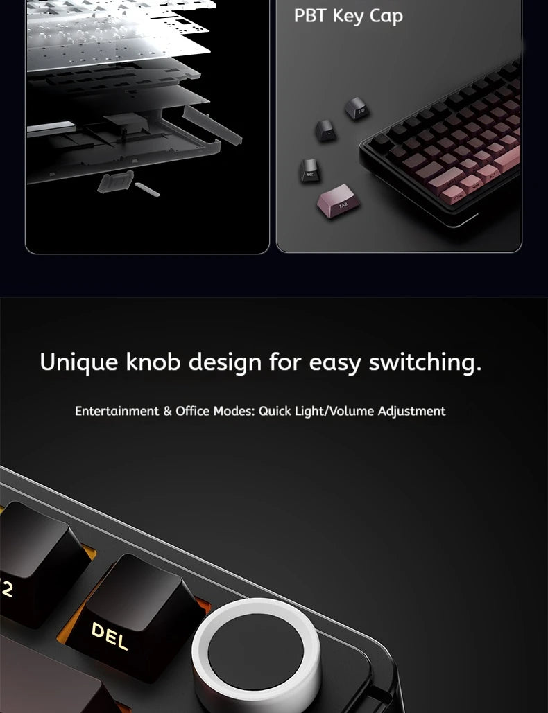 AULA S75 PRO Mechanical Keyboard 75% Custom Layout RGB Backlight Wireless Bluetooth Gaming Keyboard with Screen Knob