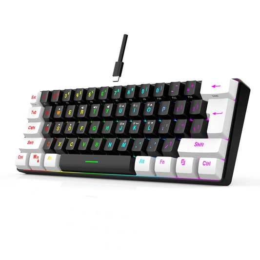 Tastiera meccanica cablata 61 tasti bianca, switch nero e blu, impermeabile, RGB illuminata, kit gaming e ufficio PUBG gamer retroilluminato
