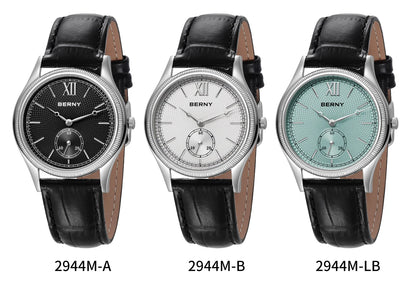 BERNY Men's Watches Slim Luxury Classic Stylish Dress Quartz Watch Fashion Elegance Leather Band Wristwatch