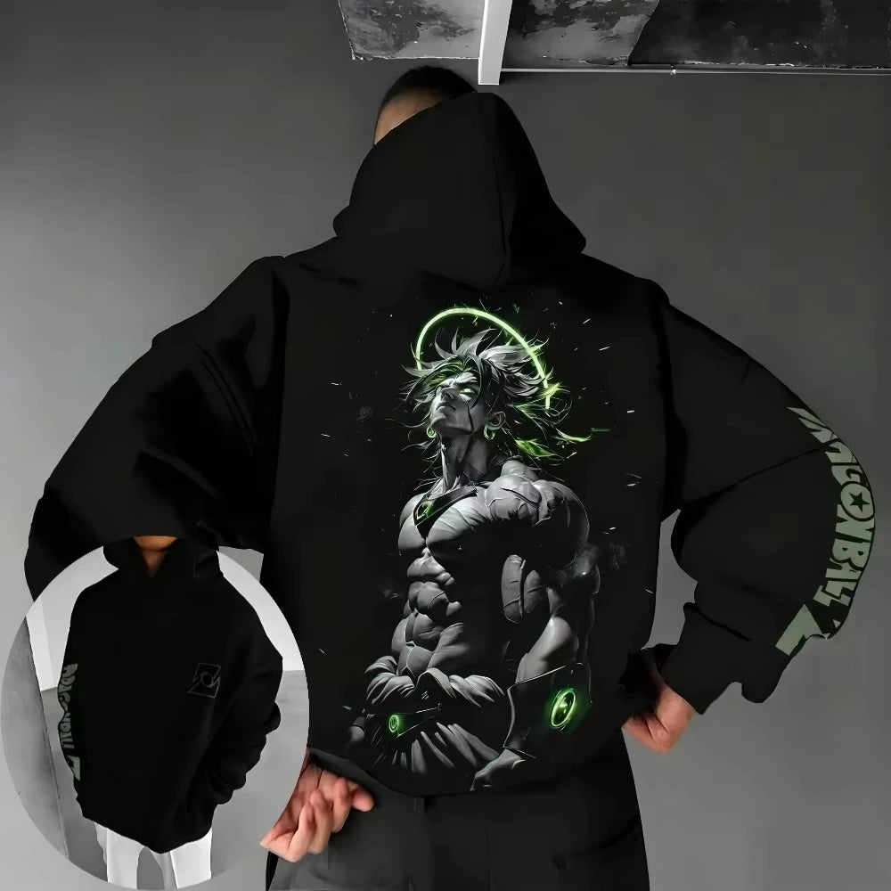 Sweatshirt com capuz estampada New Dragon Ball Z Broly Neon Halo Art para homem e mulher, hoodie para homem, top desportivo com capuz, hoodie Y2K