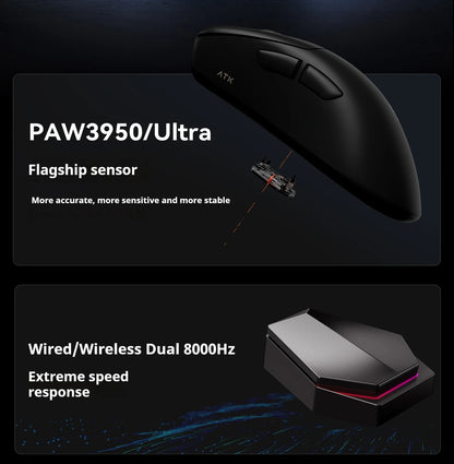 ATK Z1 Pro Max Ultra Wireless -pelihiiri, mukautetut tassut, PAW3950, Ultra Smart Speed Wireless, 8k Polling Rate, 0.39ms matala viive