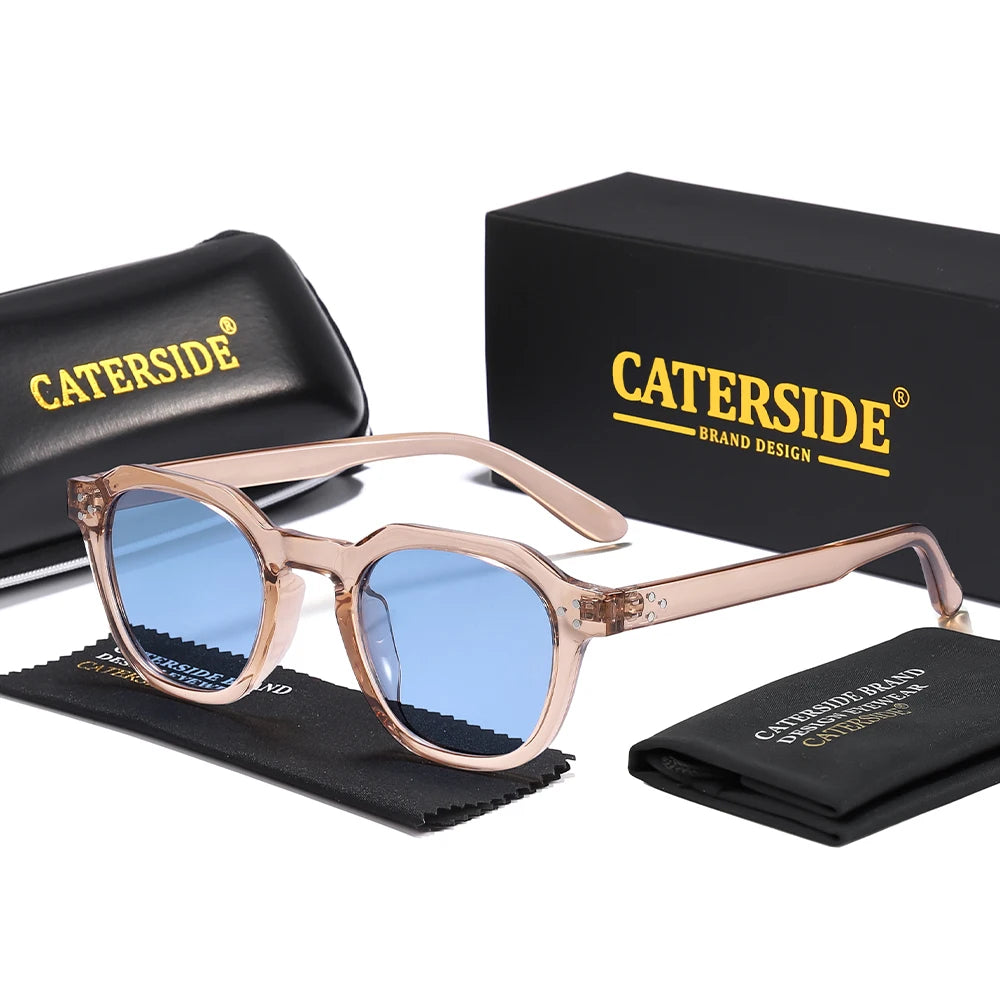 CATERSIDE Retro Polarized Sunglasses Men Ultralight TR90 Frame Polygon Women Sun Glasses Outdoor High Quality Travel  Eyewear