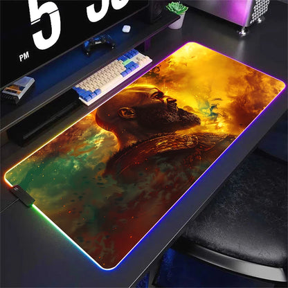 God Of War Large Kratos Atreus Mouse Pad RGB Glowing E-Sports Gamer Keyboard Rug with Extensible Phantom Color Carpet 500x1000