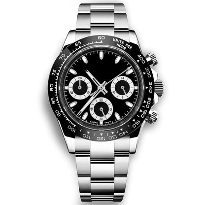 Custom Logo Panda Dial Daytona Homage Watch 40mm Stainless Steel Sapphire Ceramic Bezel Quartz Movement  Luxury Men RELOJ