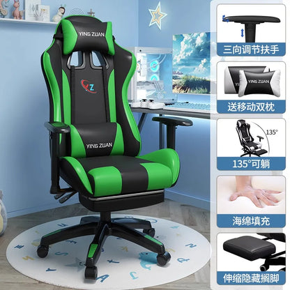 Scaun de gaming, scaun pentru computer, șezut confortabil rabatabil, pentru jocuri și live streaming, dormitor, studenți, acasă, ergonomie pentru stat prelungit pe scaun