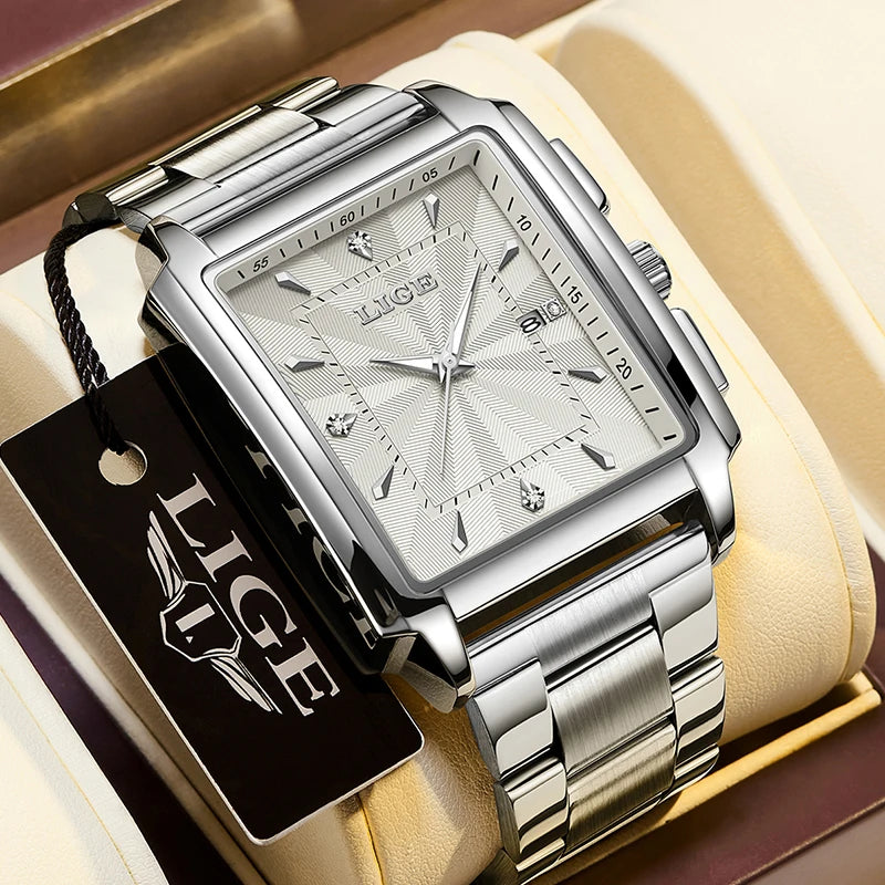 Relogio Masculino LIGE Fashion Military Watch Men Square Mens Watches Top Brand Luxury Waterproof Quartz Chronograph Wristwatch