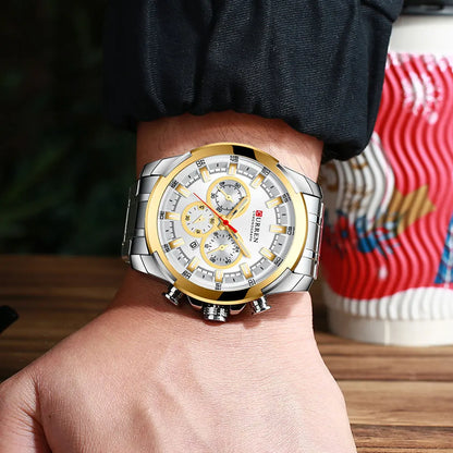Relógio cronógrafo para homem CURREN, mostrador grande de 48 mm, bracelete em aço inoxidável, três submostradores, relógio de pulso desportivo de quartzo, estilo luxuoso