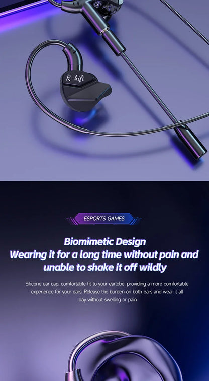 Gaming Earbud Gamer Headphone With Dual Microphones Typec&3.5mm In-ear Earphones HiFi Stereo Headsets Sport with Mic for Samsung