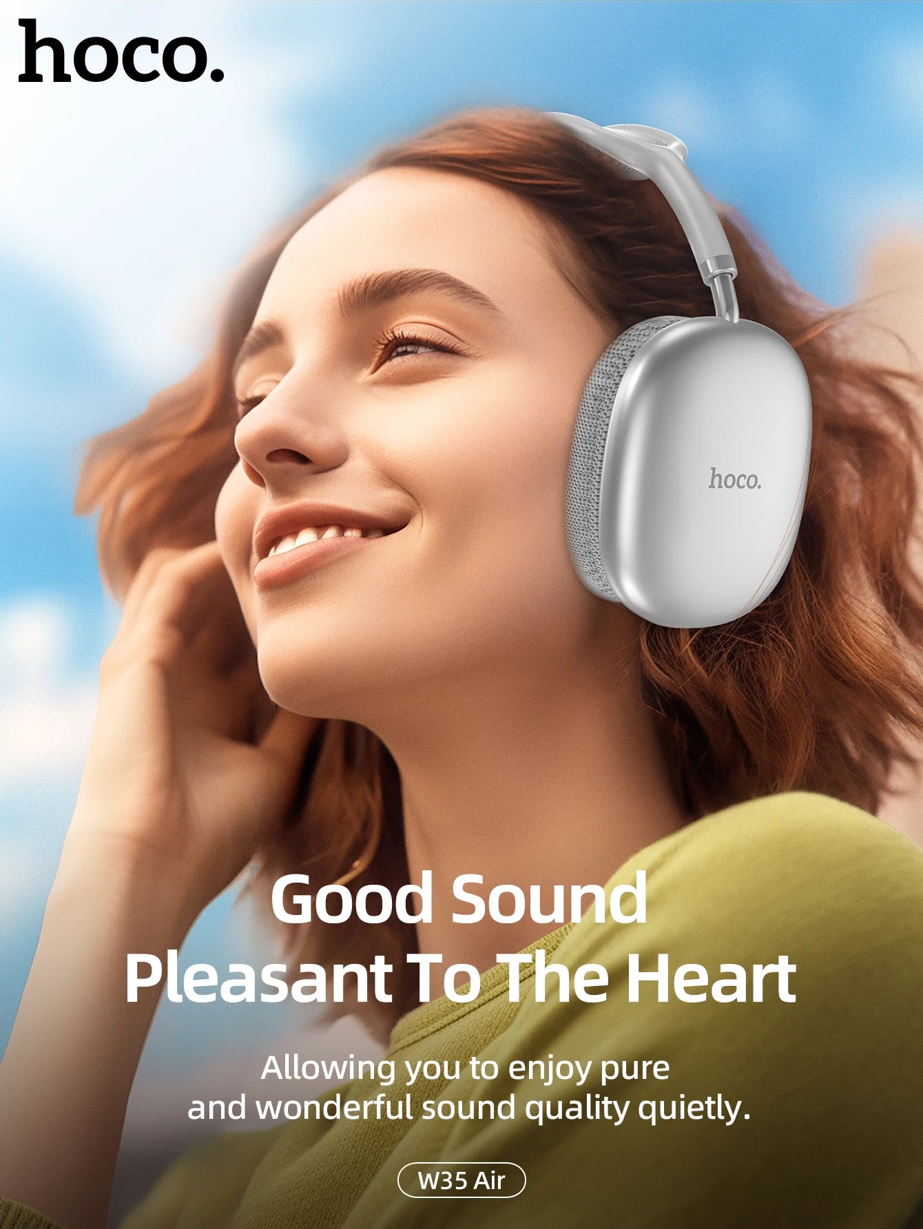 HOCO W35 Air Wireless Bluetooth 5.3 Over-Ear Headphones – Deep Bass Stereo Gaming Headset with Microphone, TF Card & AUX Mode, Waterproof Sports Headphones