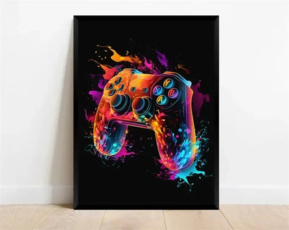 Pop Neon Video Game Character Poster Gamepad Headphones Football Basketball Canvas Print Wall Art Decor Gaming Room Decoration