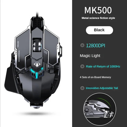 Hot Selling Mechanical Wired Gaming Mouse 9 Keys Macro Definition 12800DPI RGB Backlit Gaming Computer Mouse for Laptop Desktop