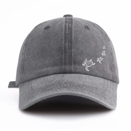 1pc Turtle Print Washed Baseball Cap for Adults,Minimalist Retro Style Casual Soft Adjustable Dad Hat,Perfect As Gift