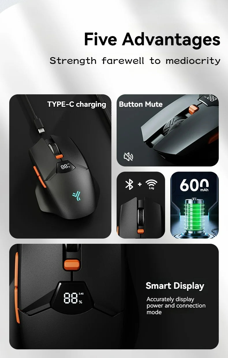 2.4G Bluetooth draadloze muis met schermweergave, 600mAh batterij met grote capaciteit en licht klinkende knoppen voor gaming en kantoor