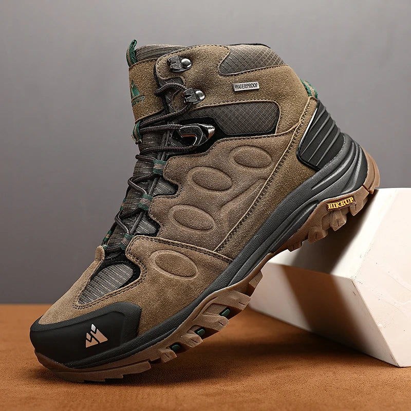 HIKEUP-Bottes de randonnée en daim pour hommes, chaussures de plein air à lacets, bottes de sport chaudes, chaussures de trekking décontractées, non ald, haut, hiver