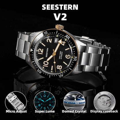 SEESTERN Diver Men's Watch Automatic Mechanical Wristwatches NH35 Movement Ceramic Bezel 20Bar Waterproof Sapphire Luminous S434-2