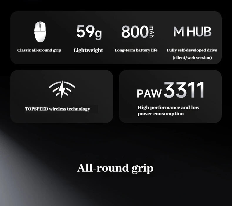 MCHOSE G3 V2 Pro bezdrátová herní myš Tri-Mode Bluetooth 800mAh dobíjecí lehká přizpůsobená ergonomická esports myš