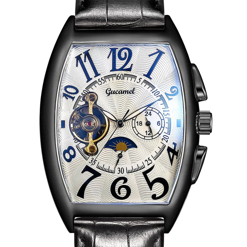 Luxury Hollow Automatic Mechanical Watch Men Tourbillon Clock Fashion Soft Leather Strap Business Watches Male Relogio Masculino