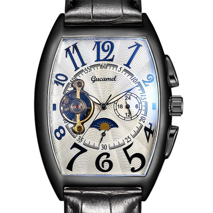 Luxury Hollow Automatic Mechanical Watch Men Tourbillon Clock Fashion Soft Leather Strap Business Watches Male Relogio Masculino