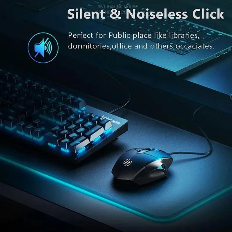 Кабелна мишка Inphic W1 Esports Gaming Mouse, безшумна офис мишка, опция с три или шест бутона