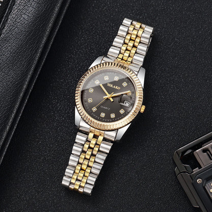 Luxury Men Calendar Quartz Watch  Fashion Rhinestone Steel Men's Business Watches Reloj Hombre Clock Gift（Without Box）