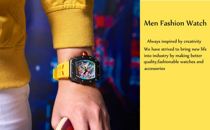 Luxury Watch Men Wrist Watches Tonneau Multifunction Graffiti Dial Auto Date Waterproof Sports Casual Clock Men Quartz Watches
