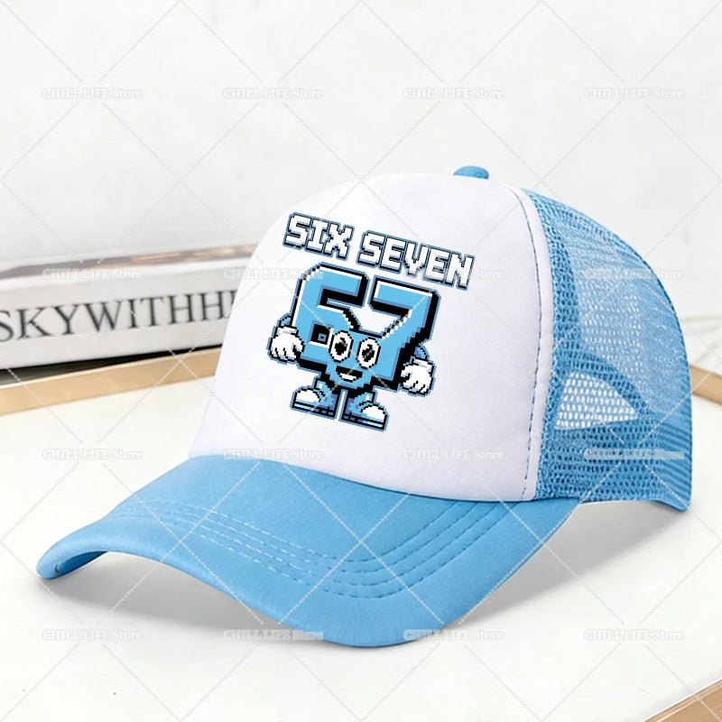 Steal A Brainrot Mesh Baseball Caps Cartoon 67 Six Seven Adult Kids Sports Hats Boys Girls Summer Outdoor Sunshade Peaked Caps