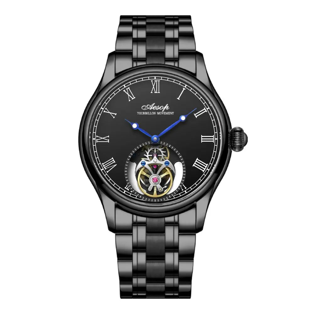 AESOP Mens Mechanical Wristwatches Flying Tourbillon Movement Skeleton Watch for Men Man Luxury Clocks Real Tourbillon Watch