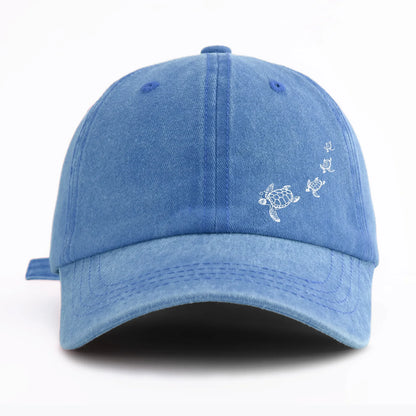 1pc Turtle Print Washed Baseball Cap for Adults,Minimalist Retro Style Casual Soft Adjustable Dad Hat,Perfect As Gift