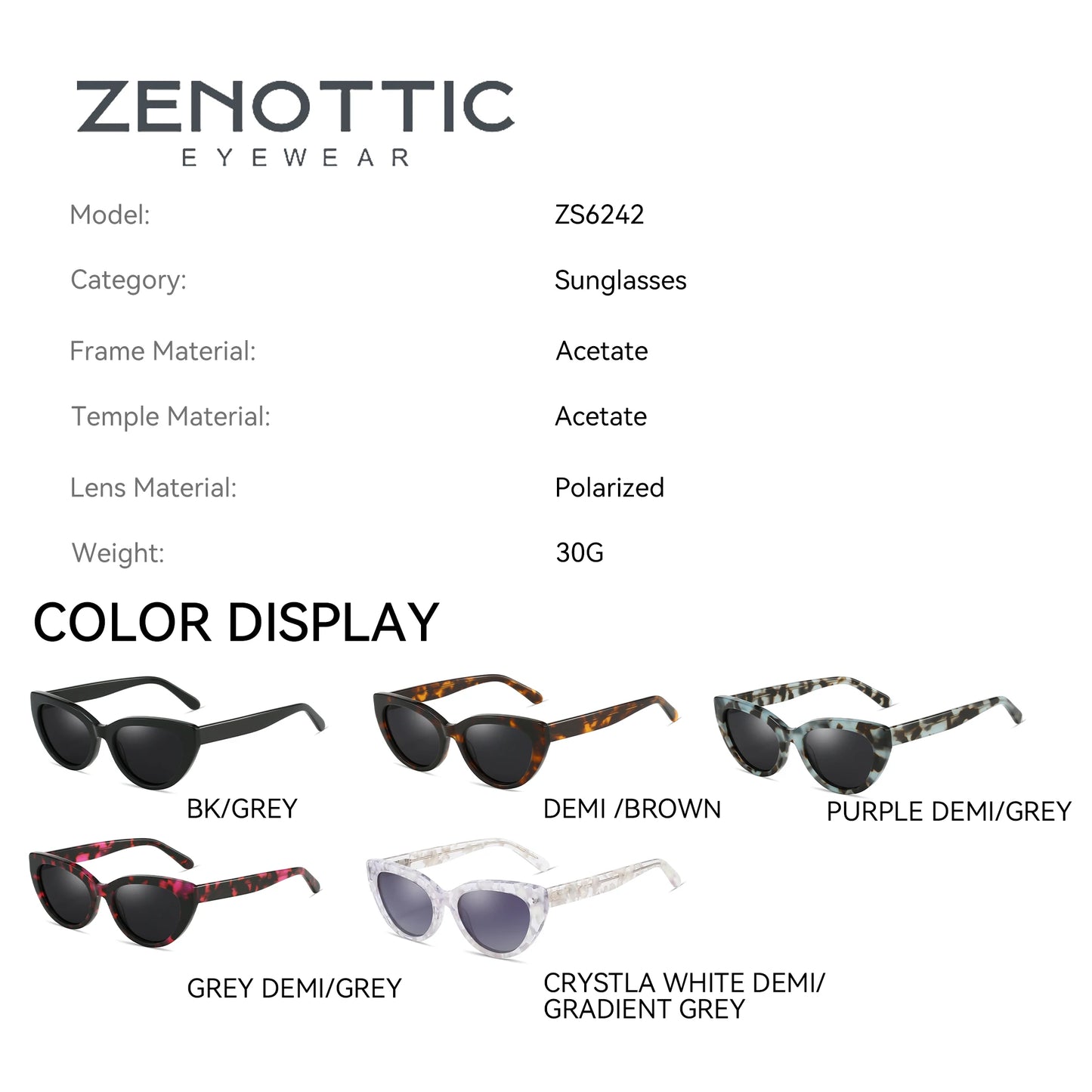 ZENOTTIC Retro Cat Eye Polarized Sunglasses Handmade Acetate UV400 Protection Sun Glasses Shade for Women