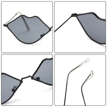 Sexy Red Lips Sunglasses for Men Women Trendy Retro Metal Frame Halloween Party Cosplay Eyewear Fashion Ocean Lens Sun Glasses