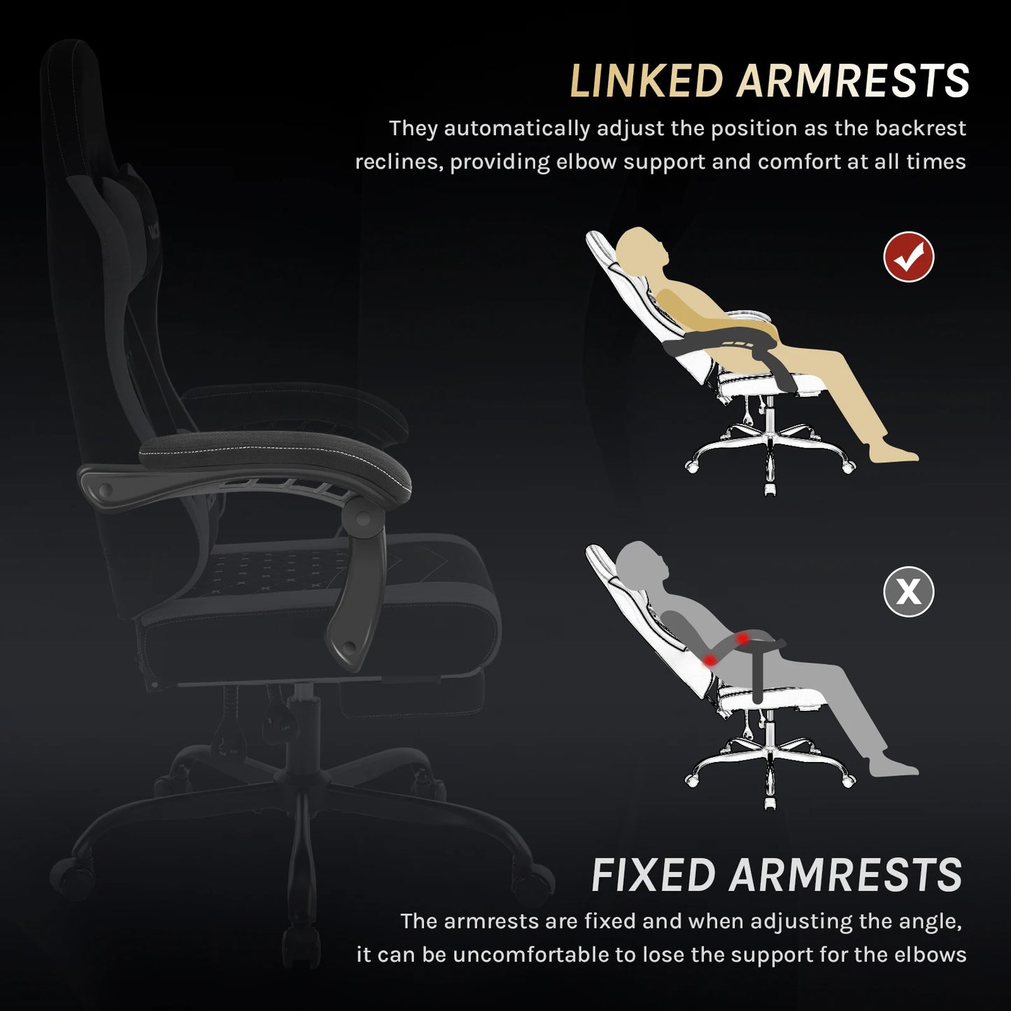 WOLTU sukamoji kompiuterio kėdė su masažo funkcija, ergonominė biuro kėdė su pagalvėle ir pakoju, reguliuojamo aukščio gaming kėdė