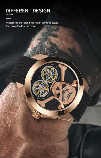PINDU Watch New TOP Men Mechanical Watches Double Flywheel Automatic Movement Sapphire 5ATM Waterproof 45.5MM Wristwatches Men