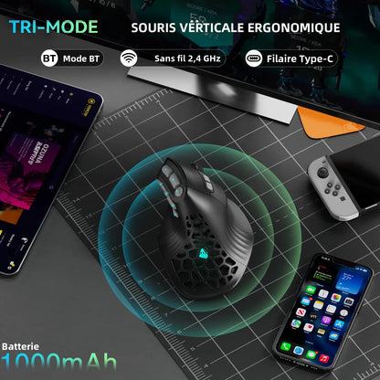 SOLAKAKA E9 Pro MMO verticale muis PAW3395-sensor 1000mAh batterij 45° verticale grip ergonomische muis 8k gamingmuis