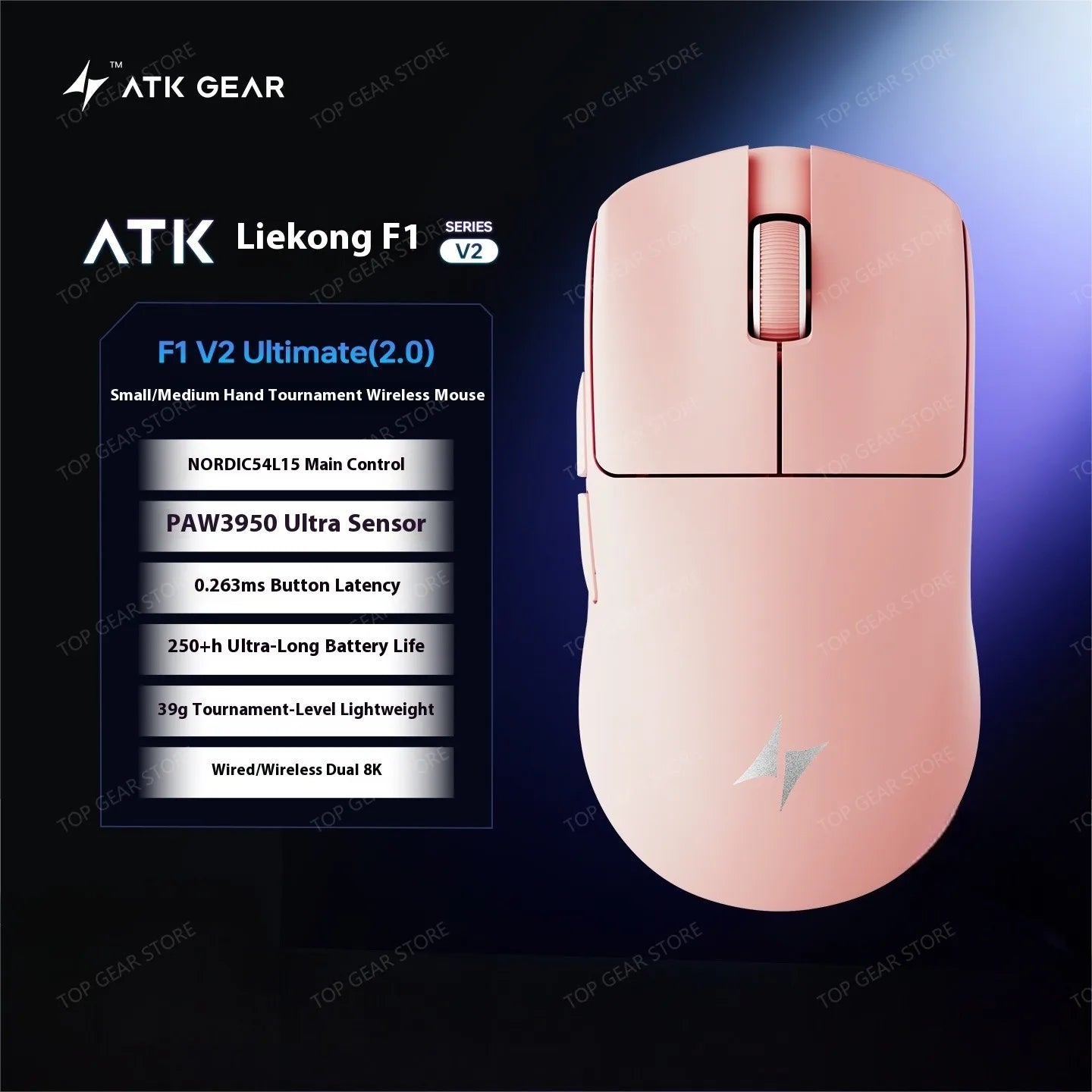 Mouse gaming ATK F1 V2 Ultra MAX wireless tri-mode PAW3950, dublu 8k, ușor, ergonomic, mouse esports, accesoriu PC personalizat