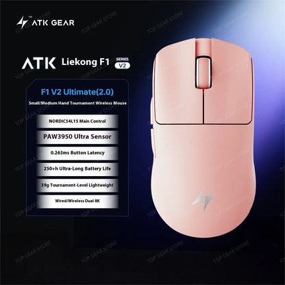 Mouse gaming ATK F1 V2 Ultra MAX wireless tri-mode PAW3950, dublu 8k, ușor, ergonomic, mouse esports, accesoriu PC personalizat