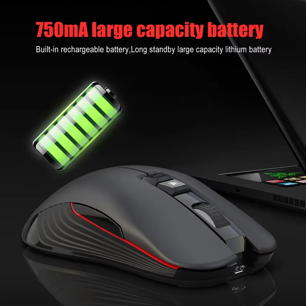 Dobíjecí bezdrátová USB myš pro pravou ruku s Type-C pro notebook a počítač, tiché klikání, podsvícená herní myš 3600cpi