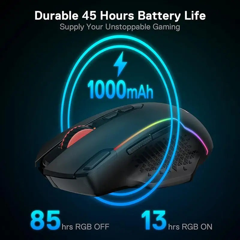 Redragon M810 Pro Ασύρματο Gaming Ποντίκι, 10000 DPI Ενσύρματο Ποντίκι Gamer με Πλήκτρο Rapid Fire, 8 Κουμπιά Macro, Μαύρο/Λευκό Ποντίκι