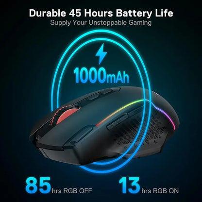 Redragon M810 Pro Ασύρματο Gaming Ποντίκι, 10000 DPI Ενσύρματο Ποντίκι Gamer με Πλήκτρο Rapid Fire, 8 Κουμπιά Macro, Μαύρο/Λευκό Ποντίκι