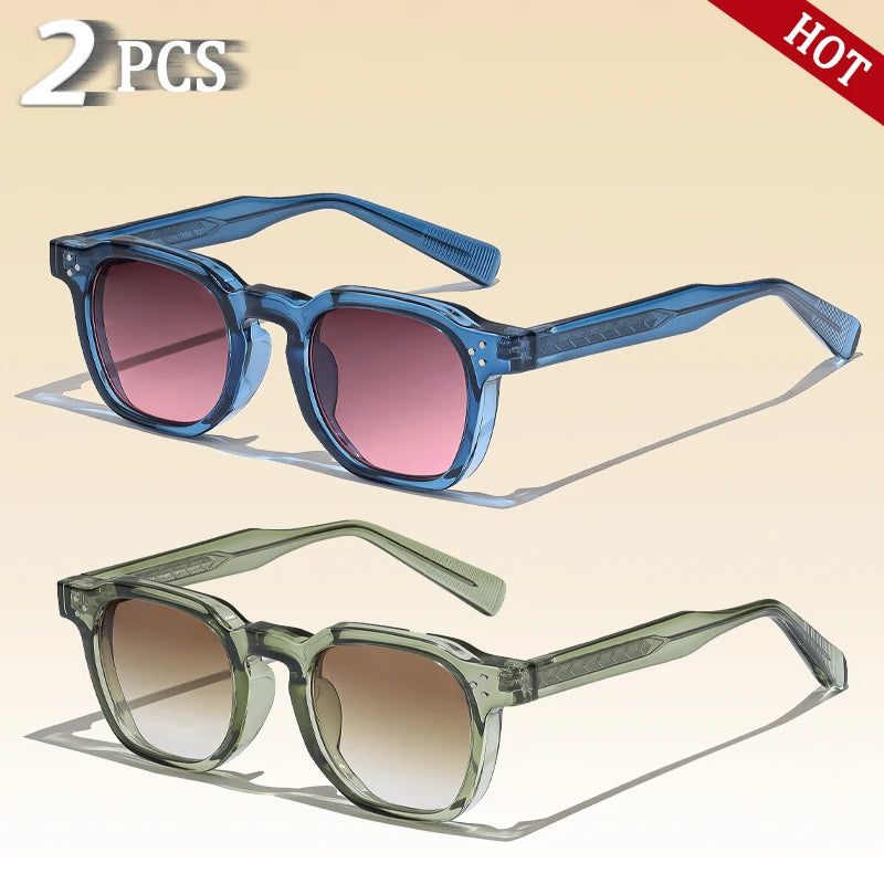 CATERSIDE New Retro Punk Men Sunglasses Square Personalized Design Glasses Women's Fashion Party Glasses Festival Gift 2 Pieces
