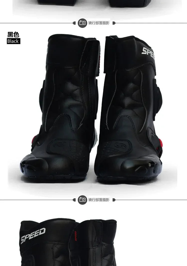 Pro-Biker Premium Motorcycle Racing Shoes for Men & Women - Leather Racing Boots for Speed Biking, Motocross & Off-Road Riding