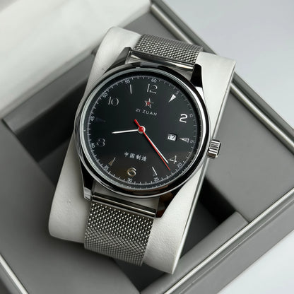 New 1963 Men's Pilot Watch 41mm Retro Gold Classic Sweep Second Stainless Steel Leather Strap Sport Fashion Men's Watch