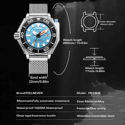 FeelNever New Top brand Men Luxury Watch 1000m Waterproof BGW9 Super luminous relogios masculinos Automatic Mechanical Watches