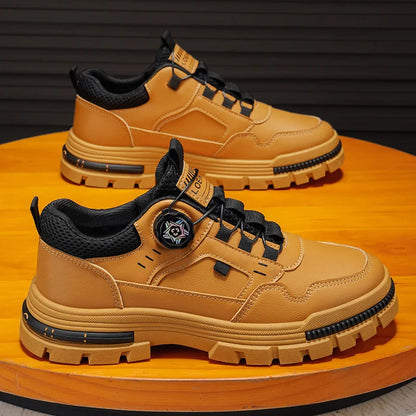 Men's Workwear Rotary Buckle Sneakers - Thick Sole Non-Slip Outdoor Shoes, Fashion Chunky Platform Walking Shoes for Men