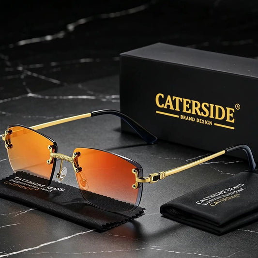 CATERSIDE Punk Rectangle Sunglasses Men Women Luxury Designer Rimless Gradient Lens Metal Sun Glasses For Men Sports 2024 UV400